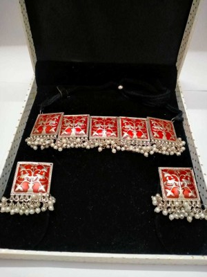IMITATE Oxidised Silver Red Jewellery Set(Pack of 1)