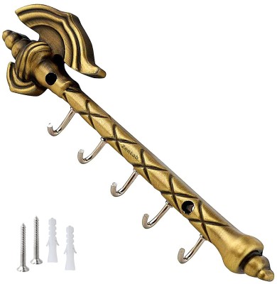 Zeetab Bahubali Royal Key Stand | Gandasi Antique 5 Hook Brass Key Holder(5 Hooks, Gold)