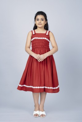 Mirrow Trade Girls Below Knee Casual Dress(Maroon, Sleeveless)