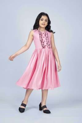 Mirrow Trade Girls Below Knee Casual Dress(Pink, Sleeveless)