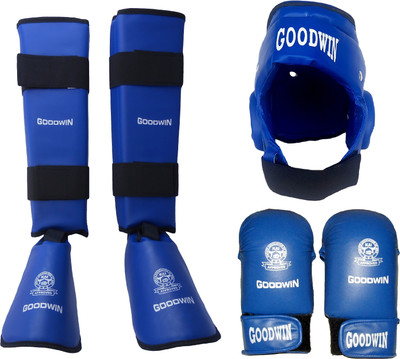 GOODWIN Kit Of Head Guard, Shin Guard & Hand Gloves Color Blue, Size Medium Boxing Kit