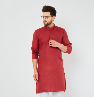 AEW DESIGNS Men Solid Straight Kurta(Maroon)