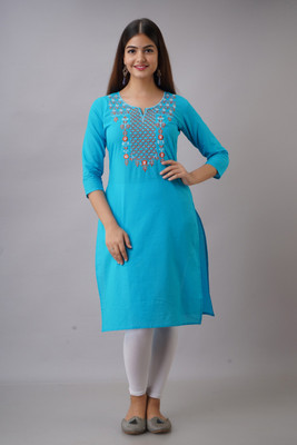 KSHARAA Women Embroidered Straight Kurta(Light Blue)