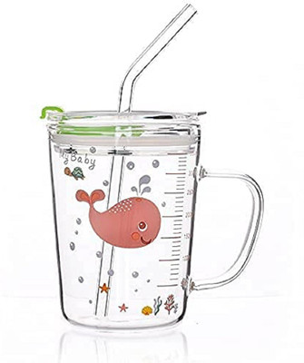 Windson store Milk for Kids Milk Cup with Straw and Handle with Lid Spill Proof Cartoon Printed for Kids Milk Glass Sipper for Children Juice for Adults Drinking & Cup for Kid (Random Design) Glass Coffee Mug(350 ml)