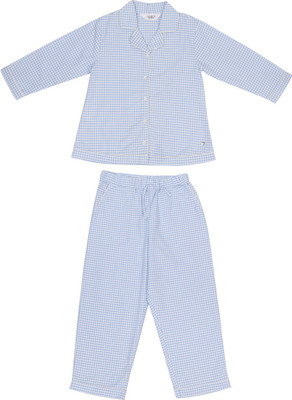 White Dahlia Girls Checkered Light Blue Shirt & Pyjama set