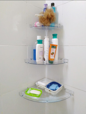 RBS New Quality Bathroom Corner Shelf - Unbreakable, Wall Shelf/Kitchen Storage Corner Shelves Corner Shelf Set 3 Pcs Crystal Wall Shelf(Number of Shelves - 3, Clear)