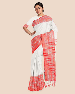 sourav biswas Solid/Plain Handloom Viscose Rayon, Pure Cotton Saree(White)