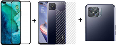 RAGRO Front and Back Tempered Glass for Edge To Edge Tempered Glass And Back Stripes Skin And Camera Tempered Glass (3 in 1) Combo For Oppo A92s(Pack of 1)