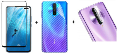 INCLU Front and Back Tempered Glass for Full Tempered Glass And Back Carbon Fiber Skin And Camera Tempered Glass (3 in 1) Combo For Xiaomi Poco X2(Pack of 1)