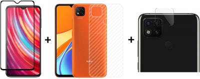 RAGRO Front and Back Tempered Glass for Edge To Edge Tempered Glass And Back Stripes Skin And Camera Tempered Glass (3 in 1) Combo For Xiaomi Redmi 9C(Pack of 1)