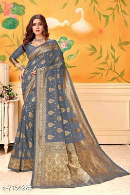 Amrut Collection Woven Banarasi Jacquard Saree(Grey)