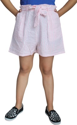 Tara Lifestyle Striped Women Pink High Waist Shorts