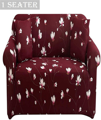 lukzer Polyester Floral 1 Seater Sofa Cover(Maroon Pack of 4)