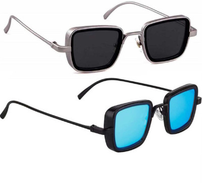 GANSTA Retro Square Sunglasses(For Men & Women, Blue, Black)