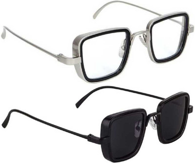 GANSTA Retro Square Sunglasses(For Men & Women, Clear, Black)