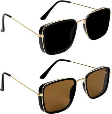 munwari Retro Square Sunglasses(For Boys & Girls, Black, Brown)