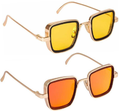 GANSTA Retro Square Sunglasses(For Men & Women, Yellow, Red)