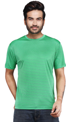 CARLTRON Striped Men Round Neck Green T-Shirt