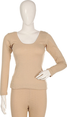 Bodycare Insider Beige Solid Thermal Women Top Thermal
