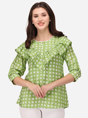 Prettify Casual Printed Women Green Top