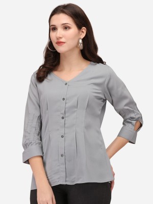 Prettify Casual Embellished Women Grey Top