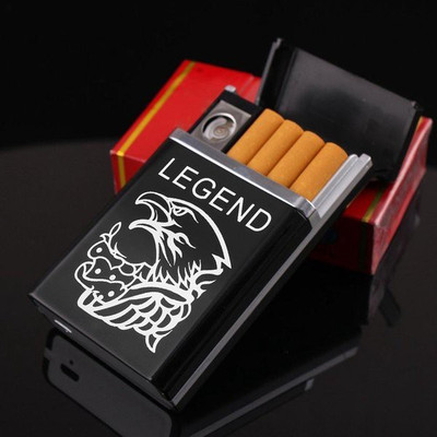 Explorer ™ GLBIRD Legend Eagle Design Electric Rechargeable Flame-Less Lighter With 8 Cigarette Storage Space | Hawk Pattern Legend Design & Metal Box | Ignition Coil Start 200 Times After Full battery Charged | Easy To Carry Anywhere Cigarette Lighter(Black)