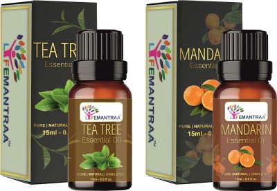 lifemantraa Pure Tea Tree and Mandarin Essential Oil for Skin, Hair, Anxiety, Aromatherapy (15ml each)(30 ml)