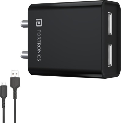 Portronics 12 W 2.4 A Multiport Mobile Charger with Detachable Cable(Black, Cable Included)