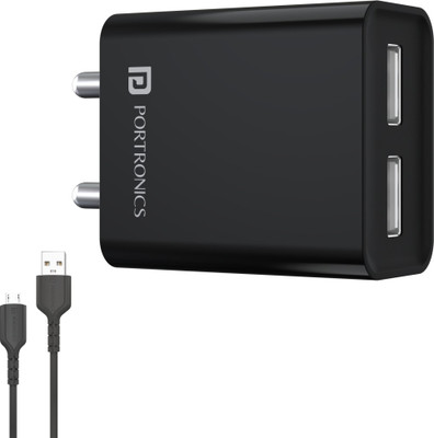 Portronics 12 W 2.4 A Wall Charger for Mobile with Detachable Cable(Black, Cable Included)