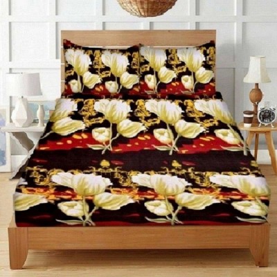 COTTON VILLAS 200 TC Cotton Double Floral Flat Bedsheet(Pack of 1, Brown)