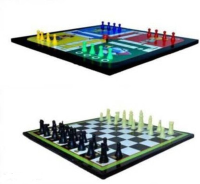 GOLDILUXE Wooden Ludo board & Chess board Combo With Ludo coins and Chessmen coins Set Party & Fun Games Board Games. Board Game Accessories