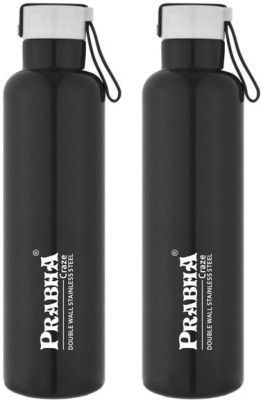 PRABHA Craze Black Double Wall Steel Water Bottle 2 Pcs Set 750ml for Home School & Kids 750 ml Bottle(Pack of 2, Black, Steel)