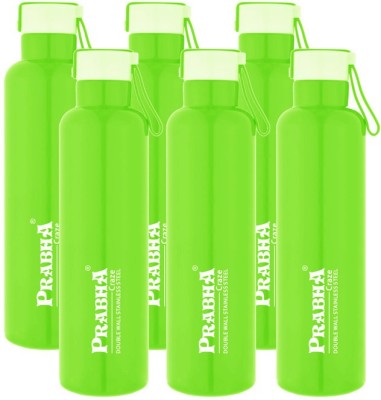 PRABHA Craze Green Double Wall Steel Water Bottle 6 Pcs Set 750ml for Home School & Kids 750 ml Bottle(Pack of 6, Green, Steel)