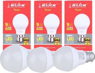 KLICK 9 W Basic Round 2 Pin LED Bulb(White, Pack of 3)