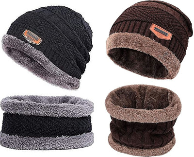 HUSB Solid Beanie Cap(Pack of 2)