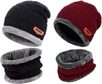 HUSB Solid Beanie Cap(Pack of 2)