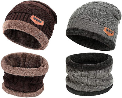 HUSB Solid Beanie Cap(Pack of 2)