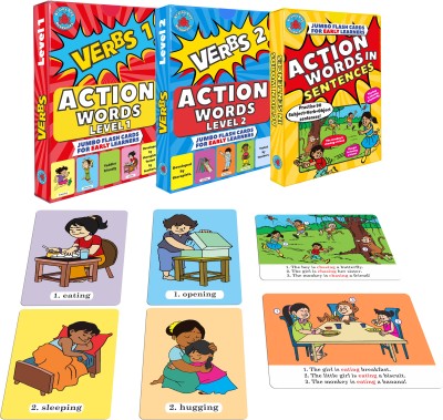 Brainy Bug Resources 90 flashcards, 60 early action words, 30 subject verb object sentences(Multicolor)