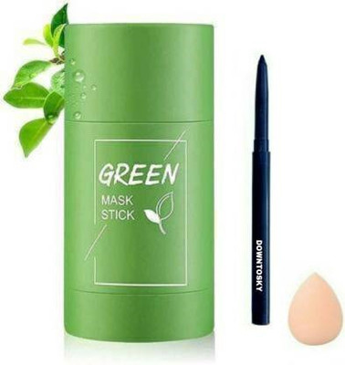 Zuen Green Tea Purifying Clay Stick Mask, Face Moisturizes Oil Control, Deep Clean Pore Improves Skin With Kajal With Blonder Puff(3 Items in the set)