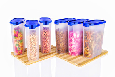OMORTEX Plastic Grocery Container  - 2500 ml(Pack of 6, Blue)