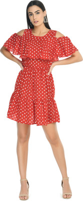 Muskan Enterprises Women Fit and Flare Red Above Knee/Mid Thigh Length Dress