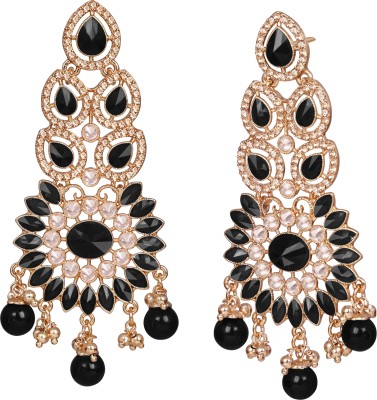 JFL - Jewellery for Less Fashion Gold Tone Floral LCD and Polki Stone Fancy Bead Drop Earring for Women & Girls. (Black). Copper Drops & Danglers