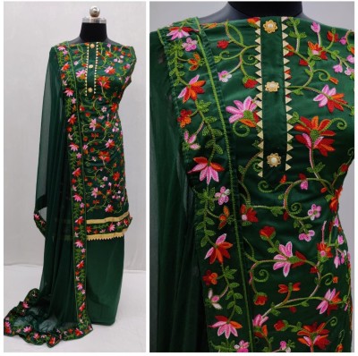 ANJALITRENDZ Cotton Blend Solid, Embroidered Salwar Suit Material
