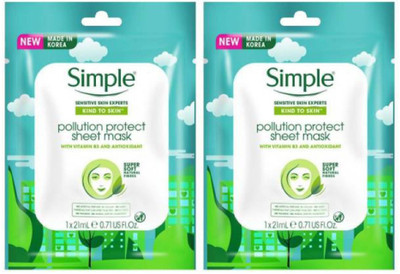 Simple POLLUTION PROTECT SHEET MASK 21 ML PACK OF 2(42 ml)