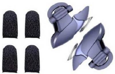 MOBIKAMA PUBG Game Controller Gamepad Joystick Metal Trigger WITH ( 2 Pair) Finger sleeve Free Fire Shooting Game pad For IOS Android Mobile Phone  Gaming Accessory Kit