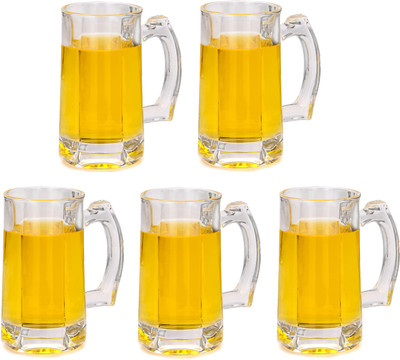Somil (Pack of 5) Multipurpose Drinking Glass -B418 Glass Set Beer Mug(400 ml, Glass, Clear)