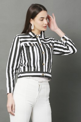 A R J FASHION 3/4th Sleeve Striped Women Jacket