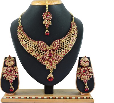 KAHAR CREATION Alloy Gold-plated Maroon Jewellery Set(Pack of 1)