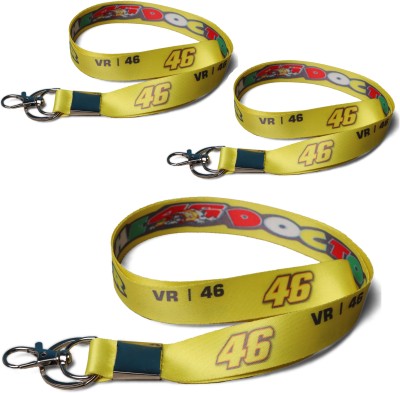 RINKON VR46 Keychain For PACK OF 3 Men Boys Moto Gp Racing Vr46 Bikers Keychains Rossi Fans Club Lanyard Stylish Sports Doctor Valentino Rossi Rope Fabric ID Tag Fashion Premium Quality Hook Locking YELLOW Rope Key Chain