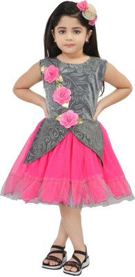 Samshil Fashion Girls Midi/Knee Length Casual Dress(Multicolor, Sleeveless)